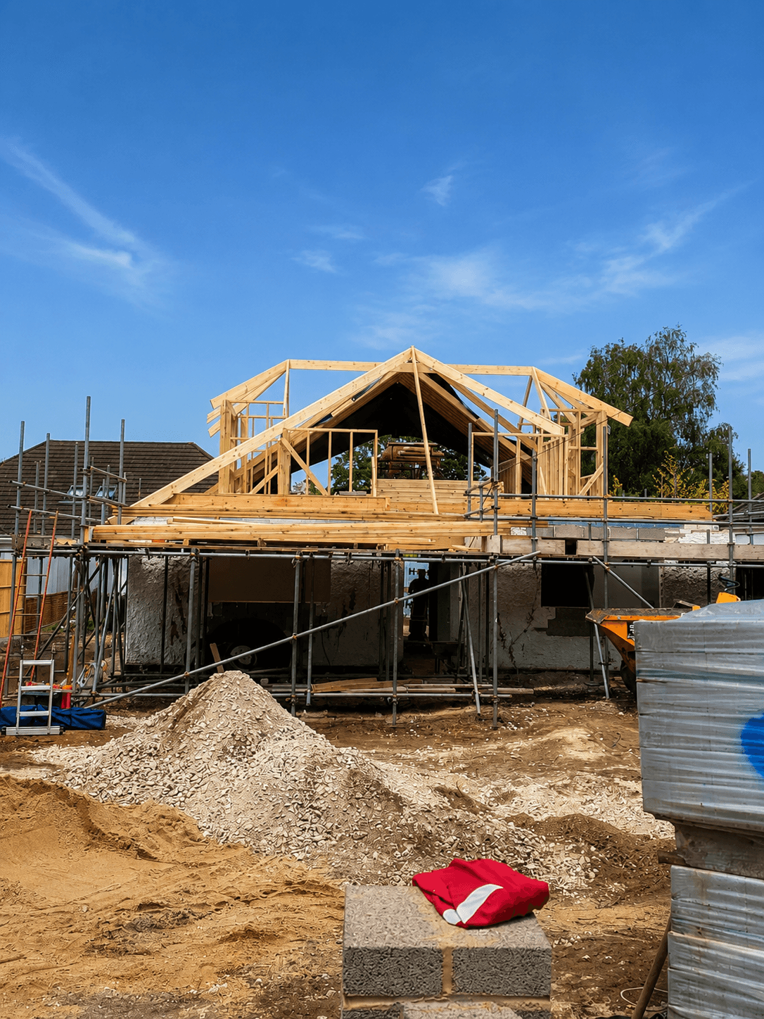 Traditional cut roof frame assembled on site